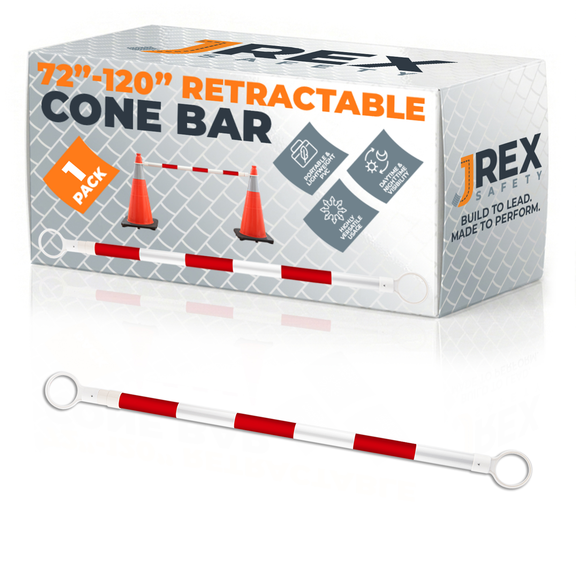 Retractable Cone Bar Red/White - 72" to 120" Length